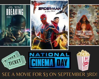 National Cinema Day to Offer $3 Movie Tickets on Saturday, September 3rd